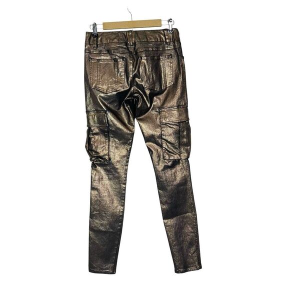 Alice + Olivia Gold Black Jeans 4 Metallic Skinny Cargo Pants y2k Stretch Low Ri - Picture 4 of 16